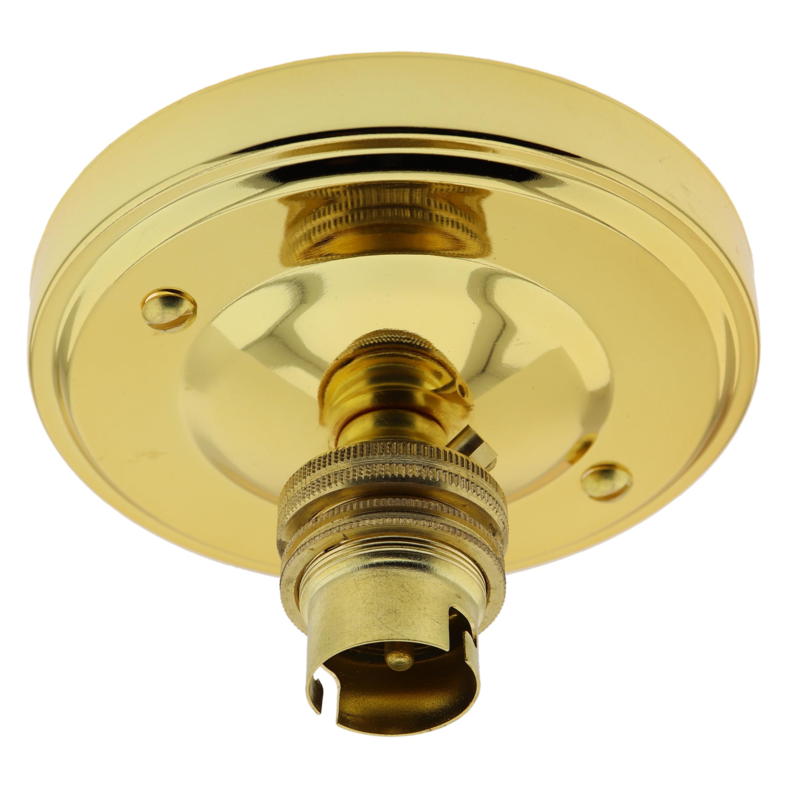 Deco Styled Ready-Assembled B22D Batten Lampholder, Metal Ceiling Rose and B22 Lampholder in Brass Finish, UK Made