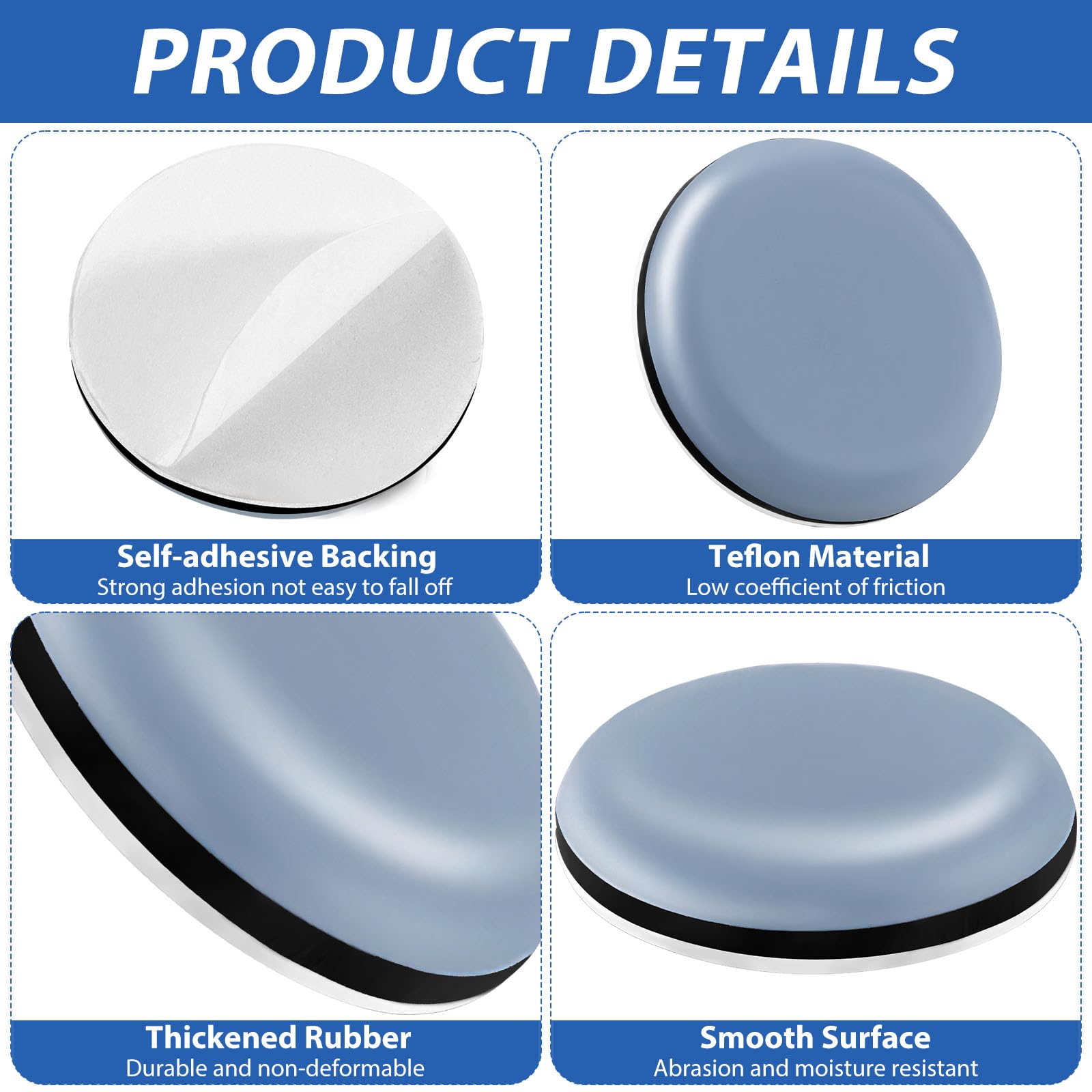 20 stuks teflon glijders zelfklevend (rond) meubelglijders 20 mm tapijtglijders PTFE teflon glijders voor parket tegels laminaat | stil glijden | krasbescherming voor stoelen, banken, zware meubels