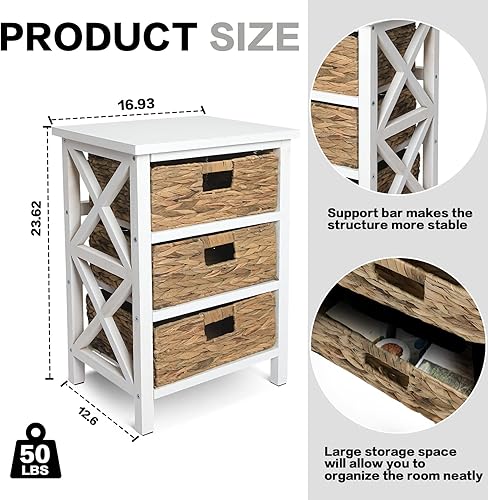 Miniatura 3 de Babion Mesita de noche con 3 cajones mesas auxiliares de noche tocador simple y moderno para dormitorio dormitorio marco de madera marrón