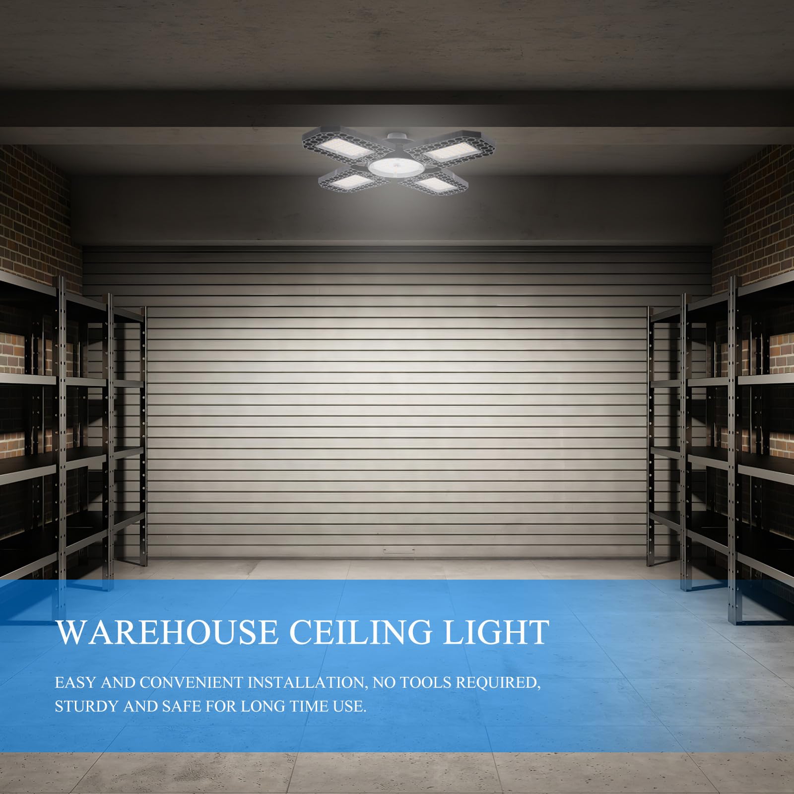 VILLCASE 100w Warm White Folding LED Garage Ceiling Light Deformable Warehouse Bay Light Fixture for Workshop and Industrial — view 6