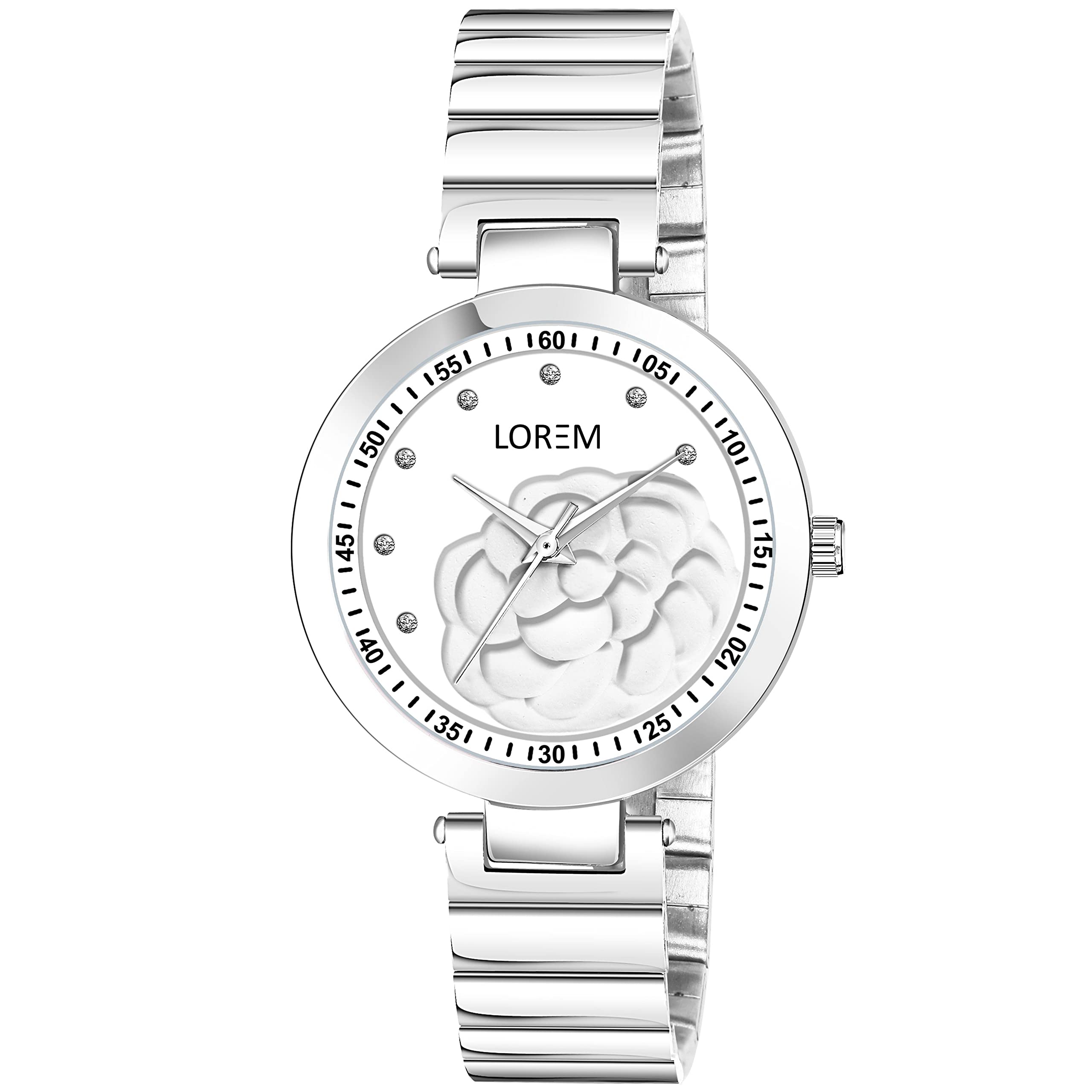 LOREM Flower Design White Designer Dial Silver Metal Strap Round Analoge Watch for Women- FZ-LR319 (B0BXLH51TK) Amazon Price History, Amazon Price Tracker