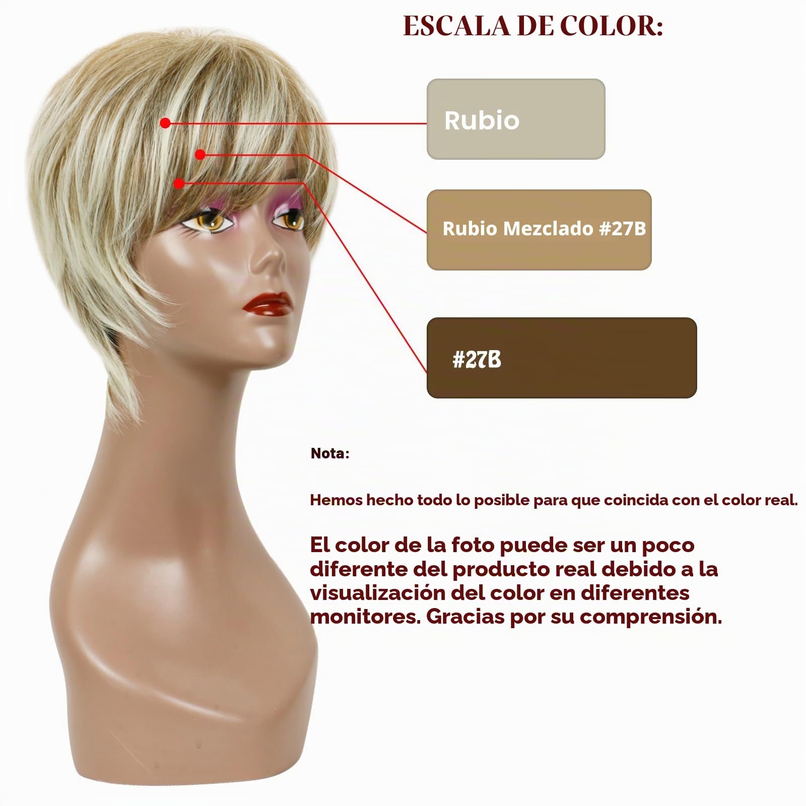 Creamily Peluca Corta Pixie Peluca Rubia Corta en Capas para Mujeres Peluca de Cabello Sintético para Señoras Rubia Marrón Mixta