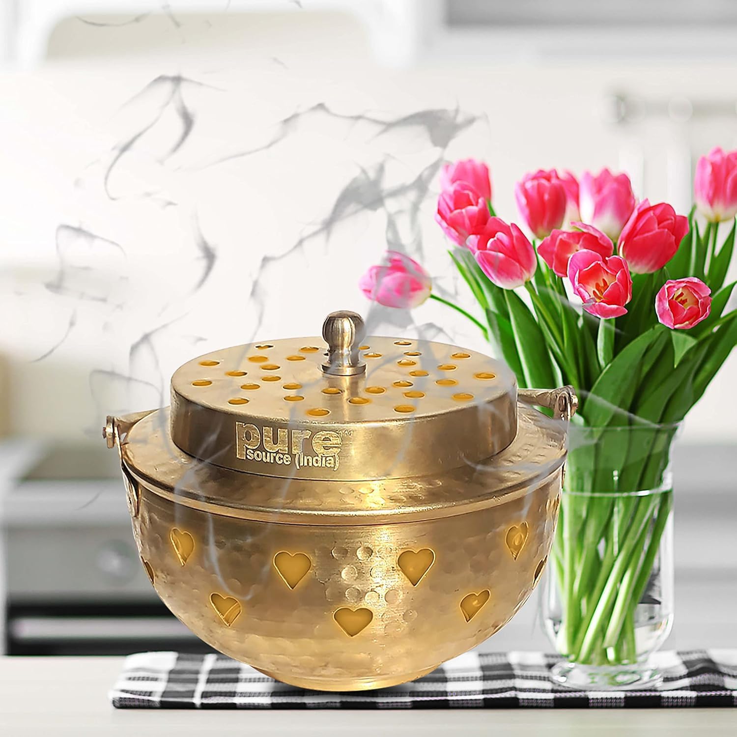 Pure Source India Multipurpose Brass Kapoor Dani, Aroma Diffuser, Incense Burner, Pack of 1 (Heart)