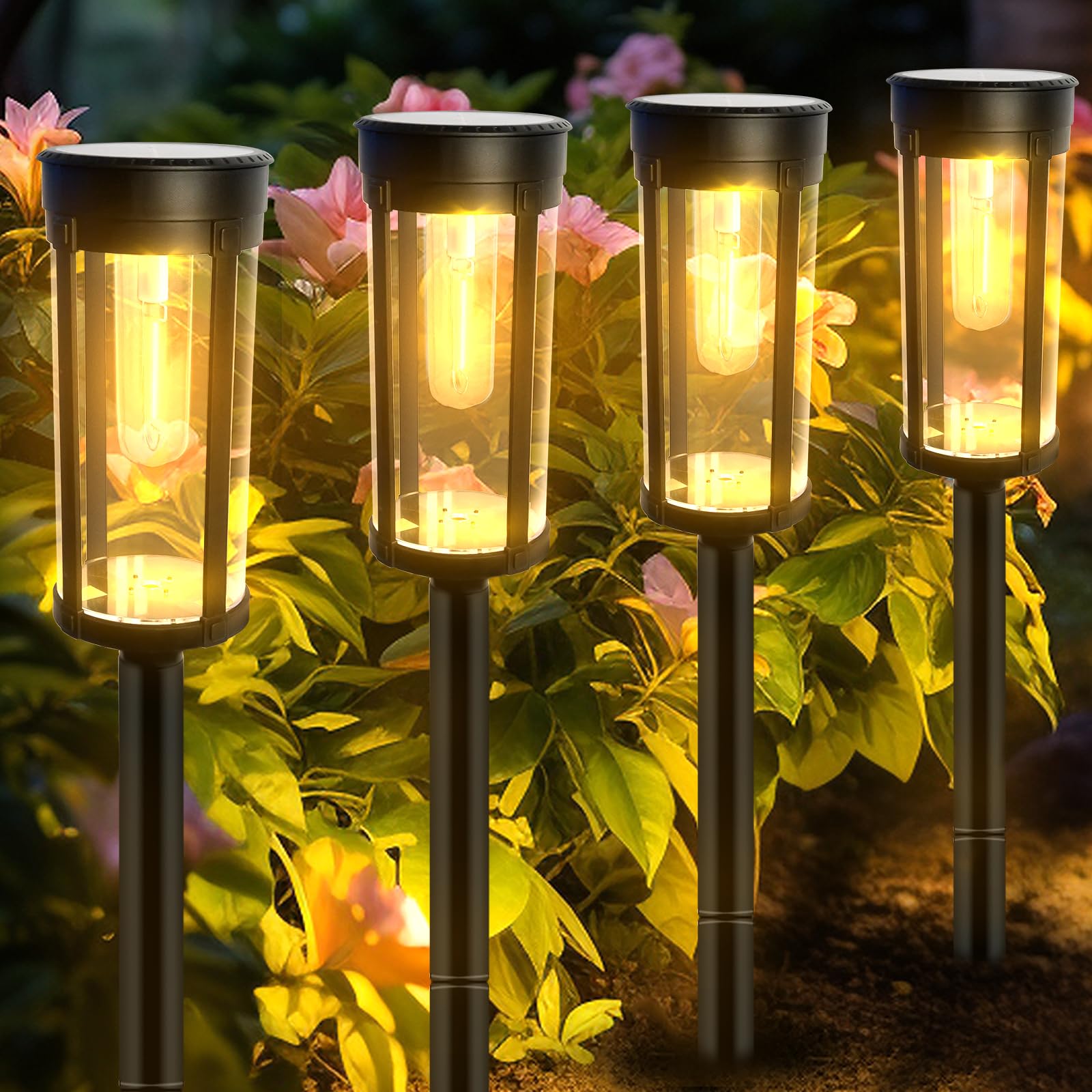 Lumsoloire 8 Pack Solar Pathway Lights Outdoor, Solar Lights Outdoor Waterproof, LED Pathway Lights Solar Powered Filament Bulb, Perfect for Yard Lawn Walkway Driveway Backyard Landscape-Warm White