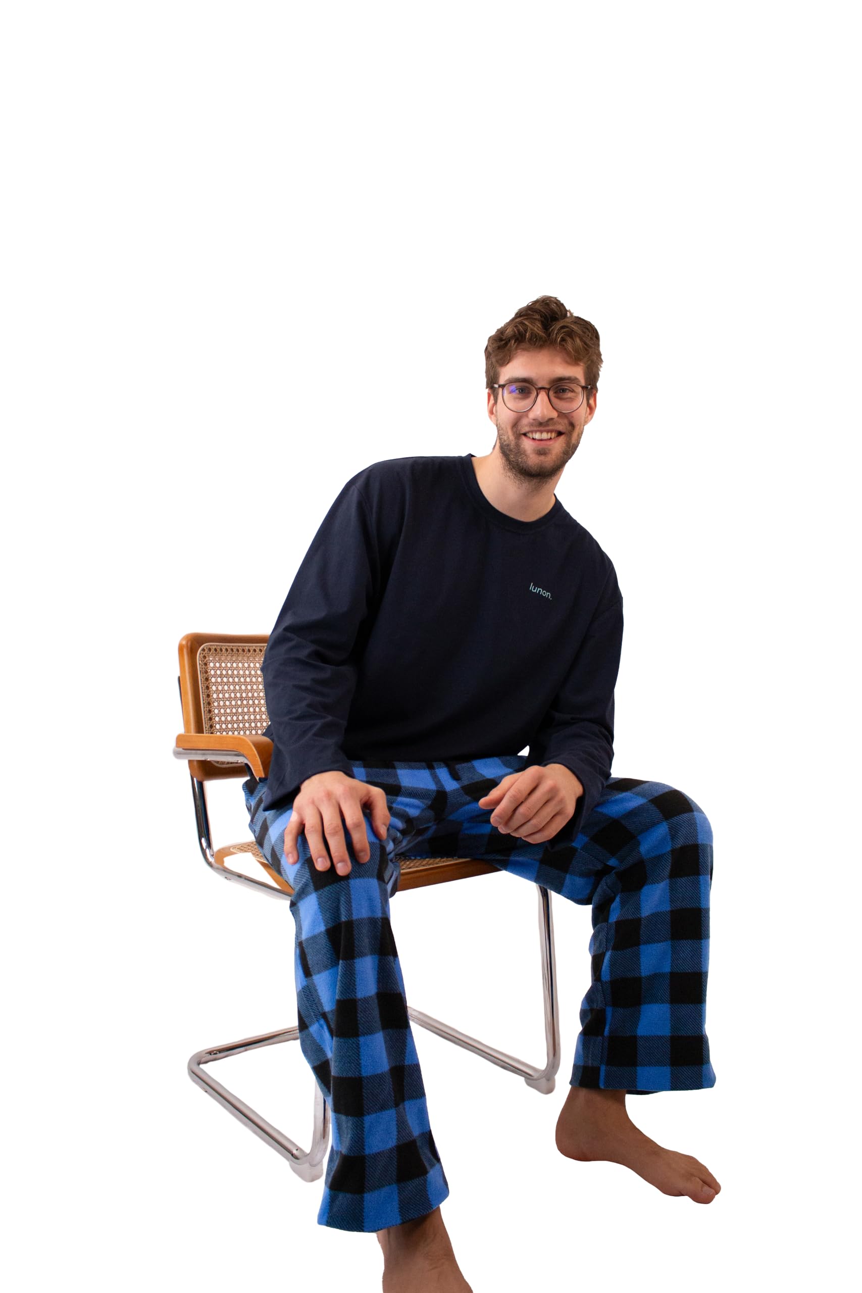 lunon Fleece Schlafanzug, Herren lang, Pyjama Set, Fleece, Langarm, Pijama for Men, Zeitloses Design, geeignet für Winter und Sommer (2-teiliges Set)