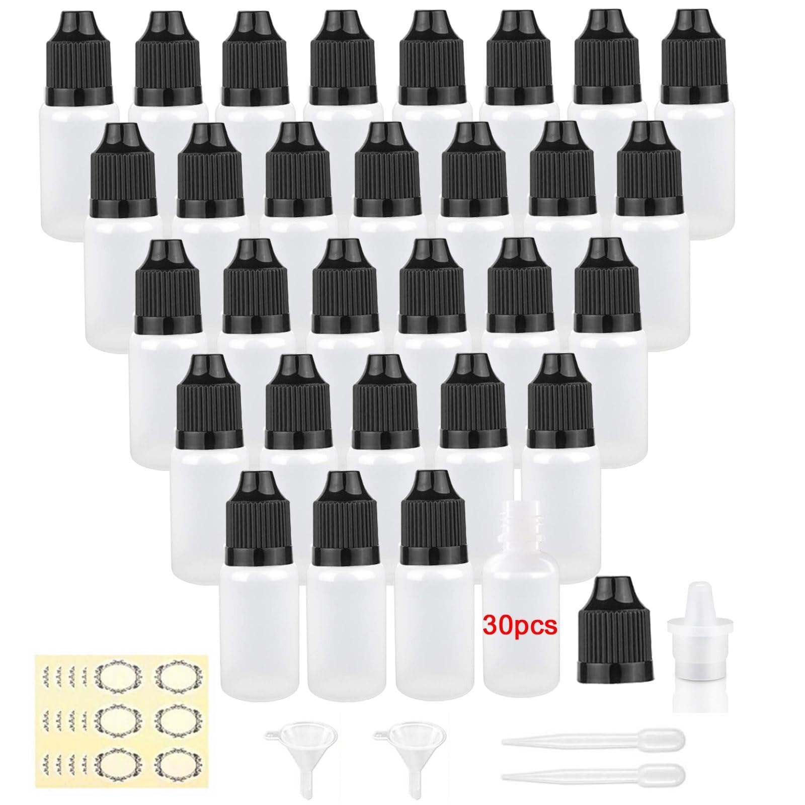 20 Stück 20ml Plastik-Tropfflaschen, Drückbar & Auslaufsicher, mit Trichter, Pipette & Etiketten(5ml*30pcs)