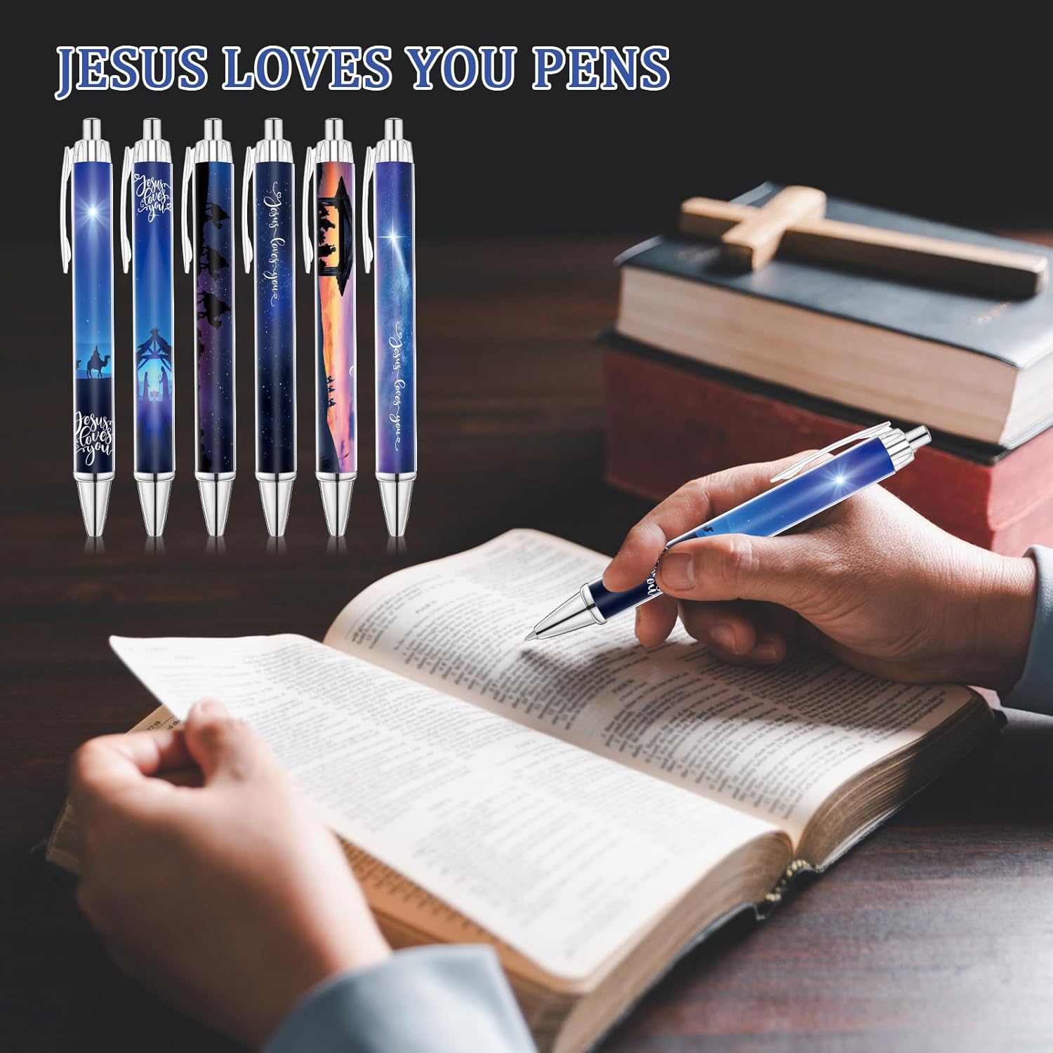 Yeaqee 72 Pcs Christian Pens Gift Bulk Bible Verse Religious Nativity Scene Jesus Love You ballpoint Pens for Church Nativity Employee Appreciation Gift, 4 Designs (Jesus Loves You)