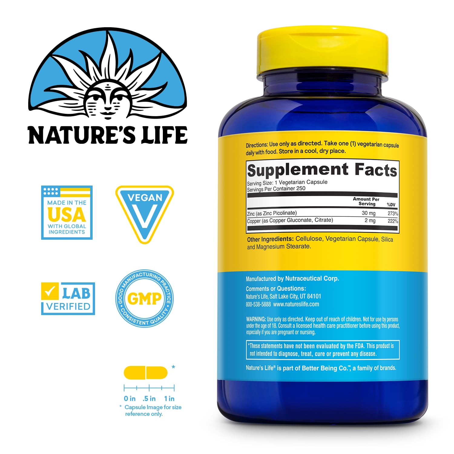 NATURE'S LIFE Zinc Picolinate 30 mg with Copper, 250 Capsules — Amazon image 2