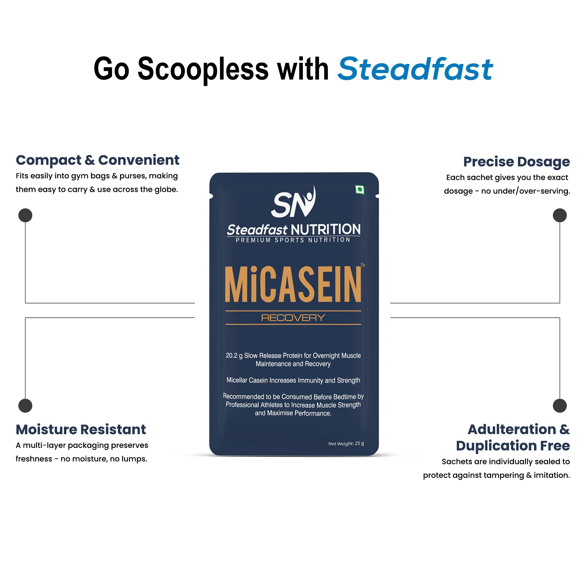 Steadfast Nutrition Micasein Micellar Casein Increase Immunity & Strength Slow Release Protein (Unflavoured, 30 Sachets, 750g) 2