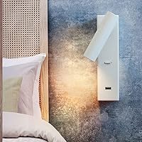 Vista 4 de Lámpara de pared para dormitorio, lámpara de lectura moderna para escritorio, foco LED con interruptor de botón y puerto de carga USB, luz giratoria