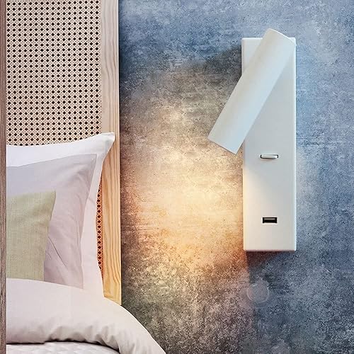 Miniatura 4 de Lámpara de pared para dormitorio, moderna luz de lectura de escritorio, foco LED con interruptor de botón y puerto de carga USB, luz de cabecera
