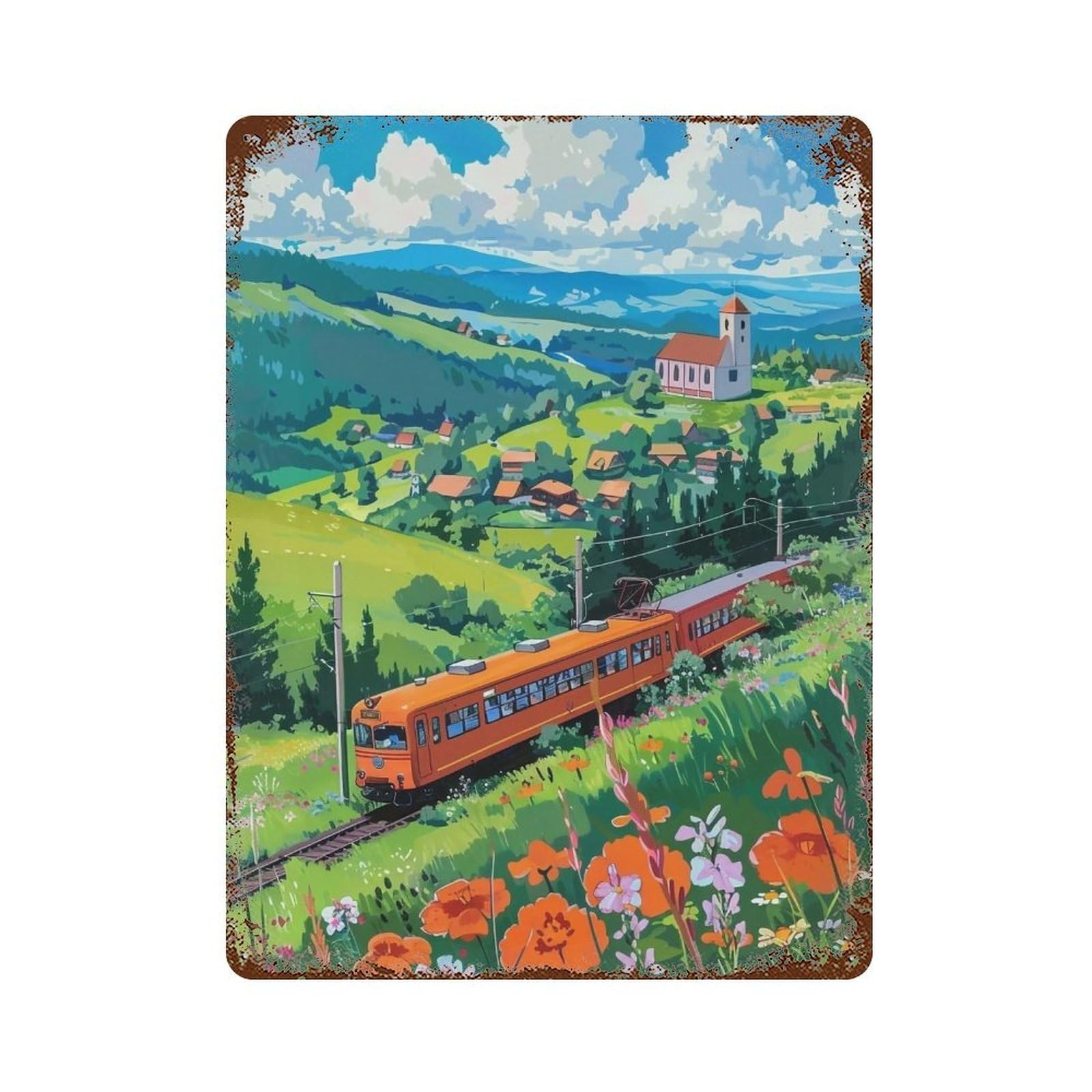 HDURYEYRYY Valley Train Spring Journey 01 Wall Retro Iron Vintage Art Metal Tin Sign Poster Modern Home Cofffee Club Art Bar Shop Decor 40x30cm