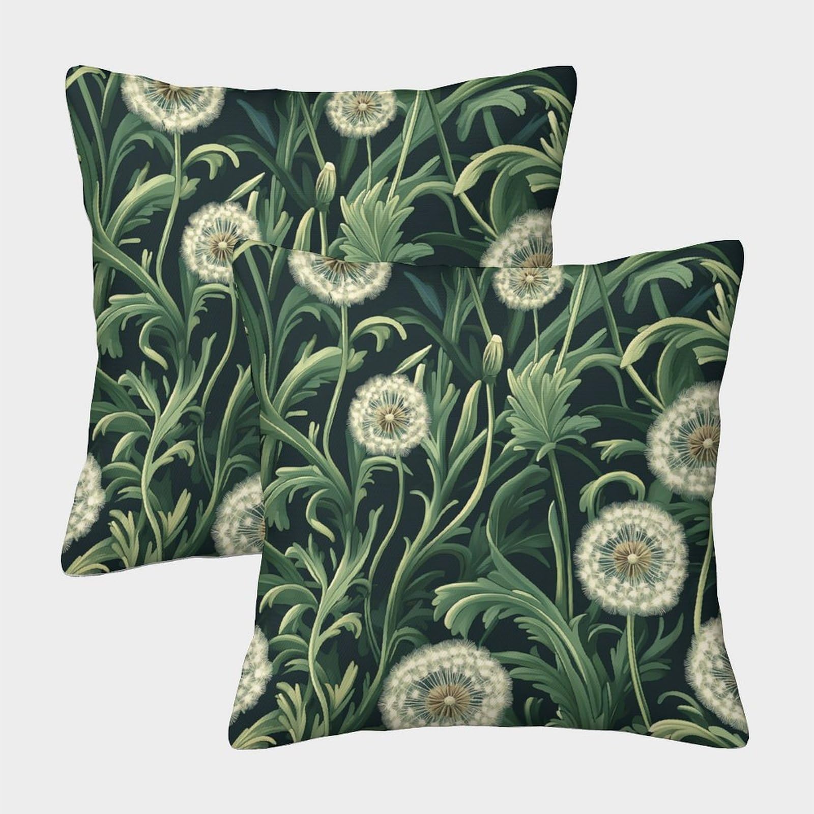 kaiyun 2 Pack Green Dandelions Pillowcase 40x40cm,Forest Flowers And Plants Cushion Cover,3D Digital Printing Bed Sofa Decorative