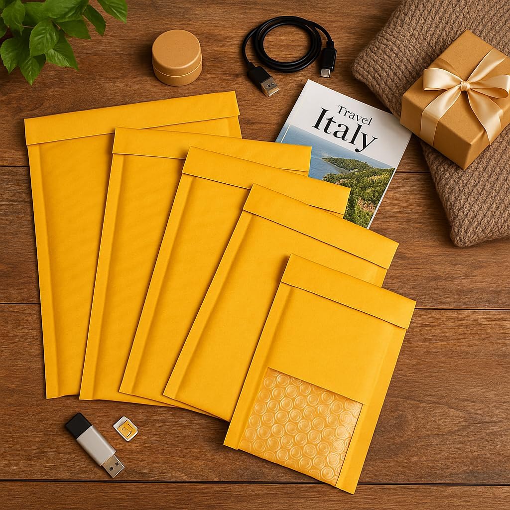 POLYSELLS 6x9 Bubble Mailers, 300 Pack Padded Envelopes, Self Seal Shipping Mailers for Small Business, Lightweight & Durable Gold Bubble Envelopes