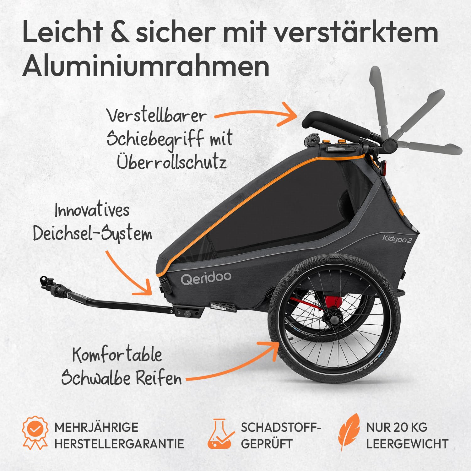Qeridoo Kidgoo 2 FIDLOCK Edition | Kinderfahrradanhänger 2 Kinder | Fahrrad Anhänger mit Federung & FIDLOCK Gurtsystem | Jogger Kinderwagen | Fahrradanhänger klappbar | Kinderbuggy 45L | Bike Trailer