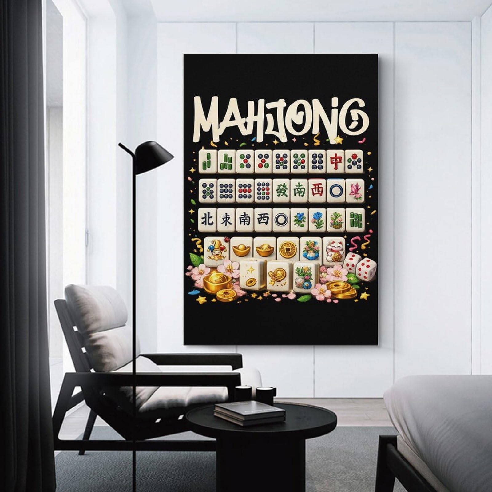 Junmoney Mahjong Tiles And Decorations Hanging Wall Art, 24x36inch(60x90cm), for Gallery Wall Decor And Room Displays, Home Wall Art for Statement Displays
