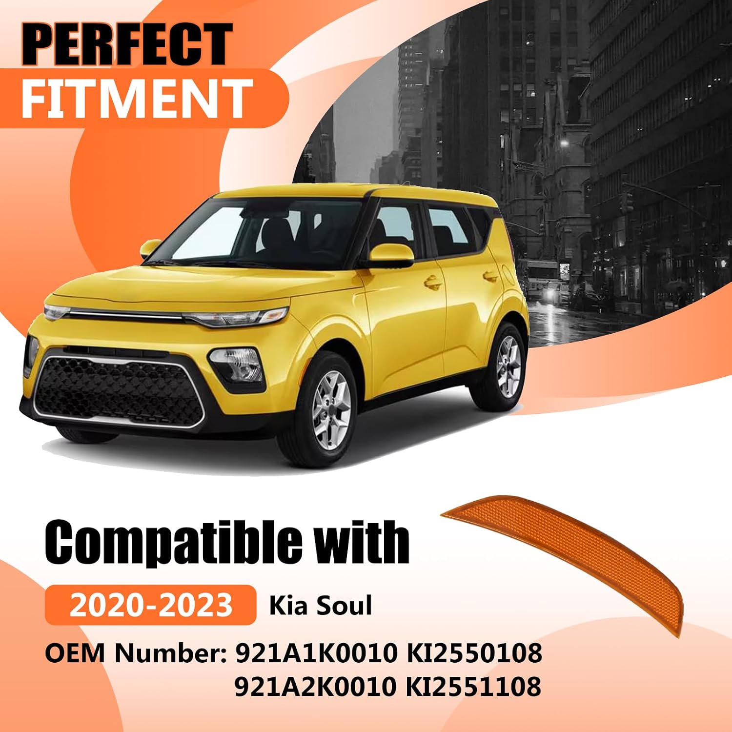 JX RACING Front Bumper Reflector Compatible with Kia Soul 2020-2023 Left Driver and Right Passenger Side Pair Yellow 921A1K0010 KI2550108 921A2K0010 KI2551108 (Pair)