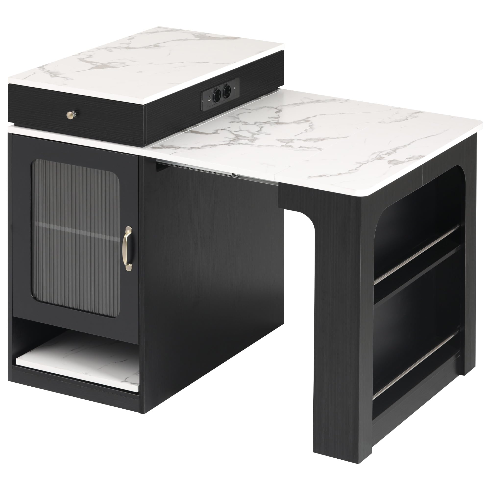 Isola da cucina con ruote, Tavolo da pranzo allungabile con piano smontabile, tavolo bar con prese elettriche, serve come isola da cucina, credenza, credenza o tavolo bar per cucina e sala da pranzo
