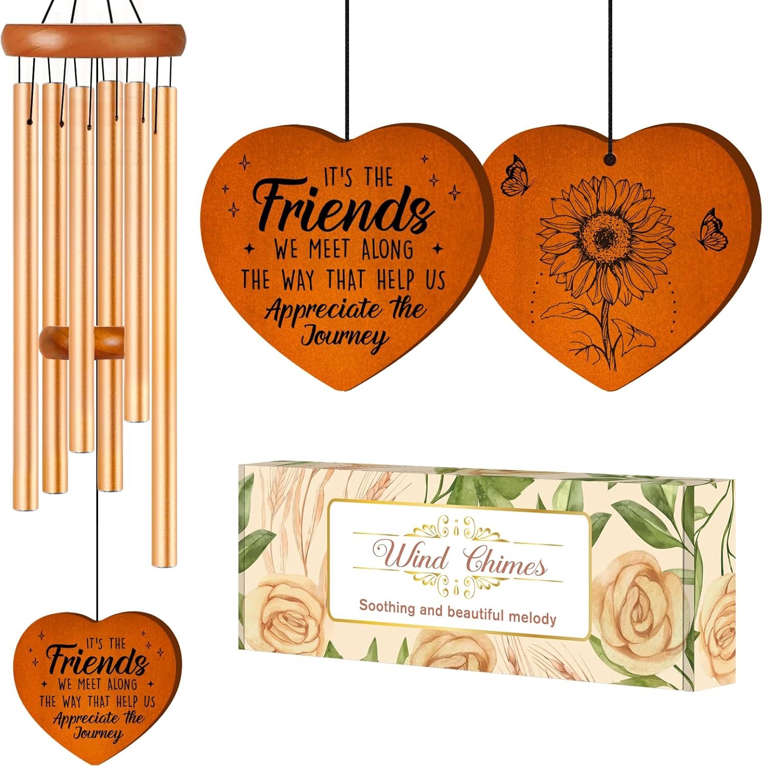Best Friend Birthday Gifts for Women, Unique Friendship Gifts for Women, Ideas Wind Chimes for BFF, Soul Sister, Unique Outdoor Garden Decor for Female 36" Wind Chime