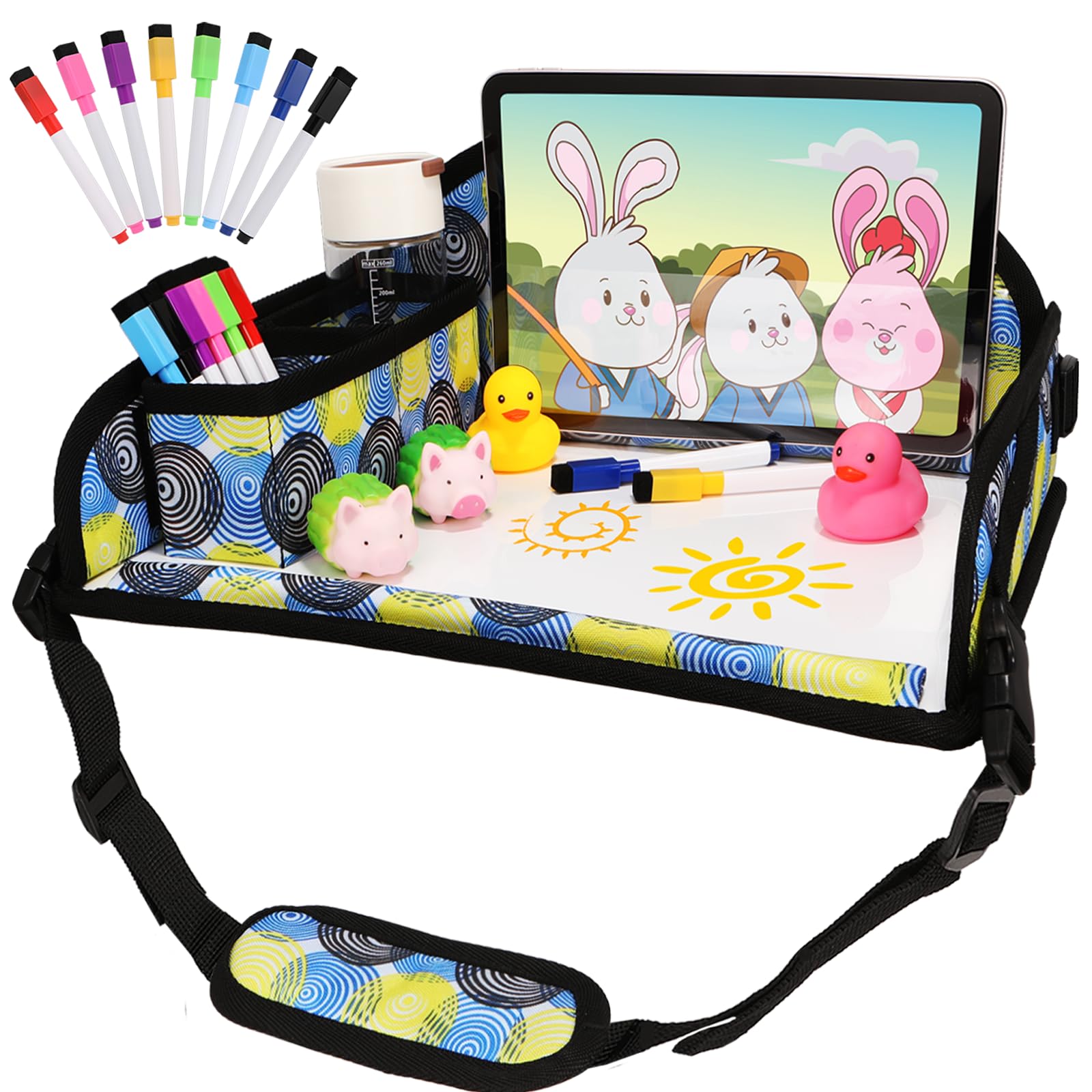 DxTing Kids Travel Tray for Airplane - Toddler Car Seat Table Tray, Road Trip Essentials for Boys & Girls, Carseat Lap Desk for Kids Road Trip