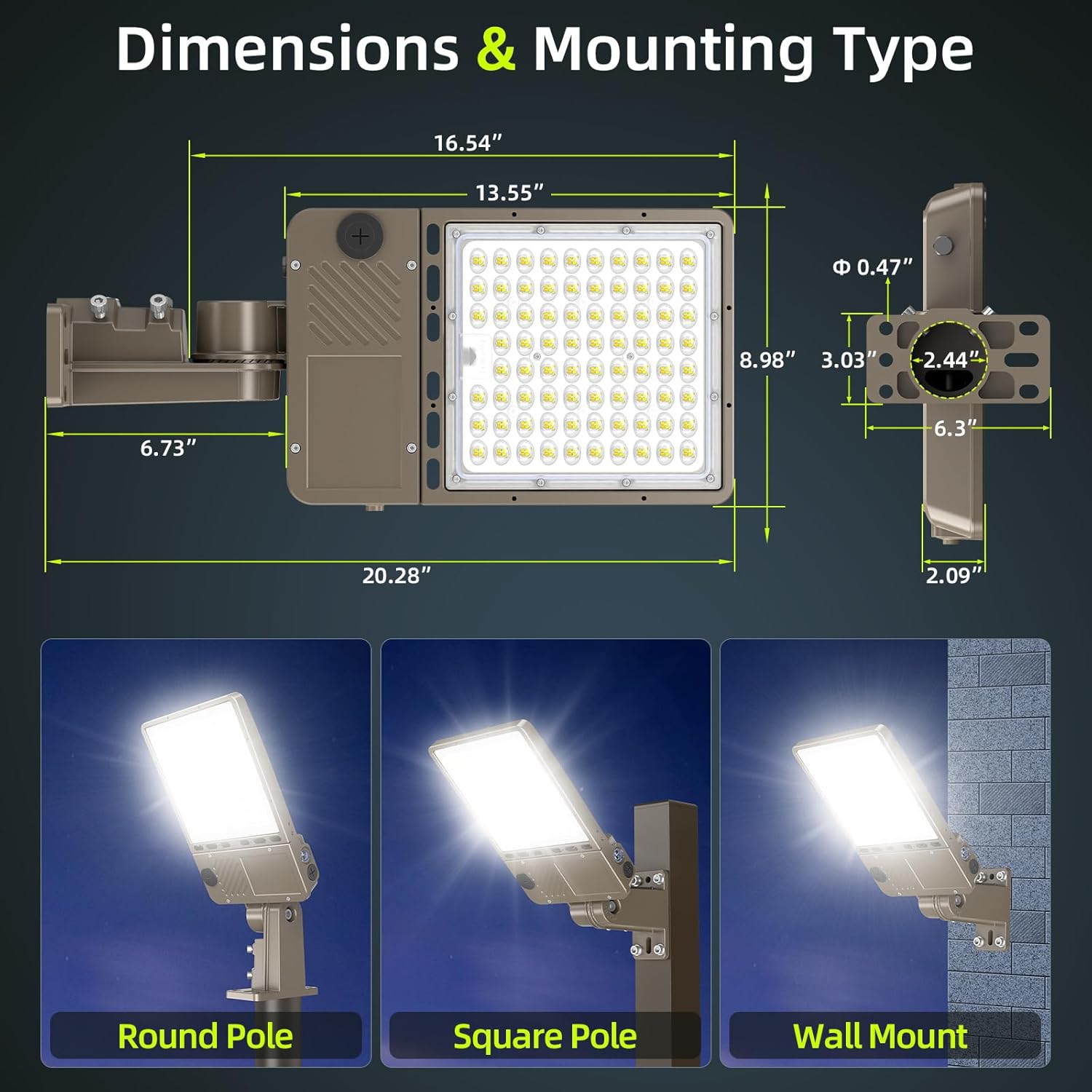 150W LED Parking Lot Light 22500LM, Power Tunable & 3CCT (3K/4K/5K) DLC ETL Listed LED Pole Light IP65 Super Bright Commercial Flood Light with Photocell Arm & Slip Fitter Mount, AC100-277V