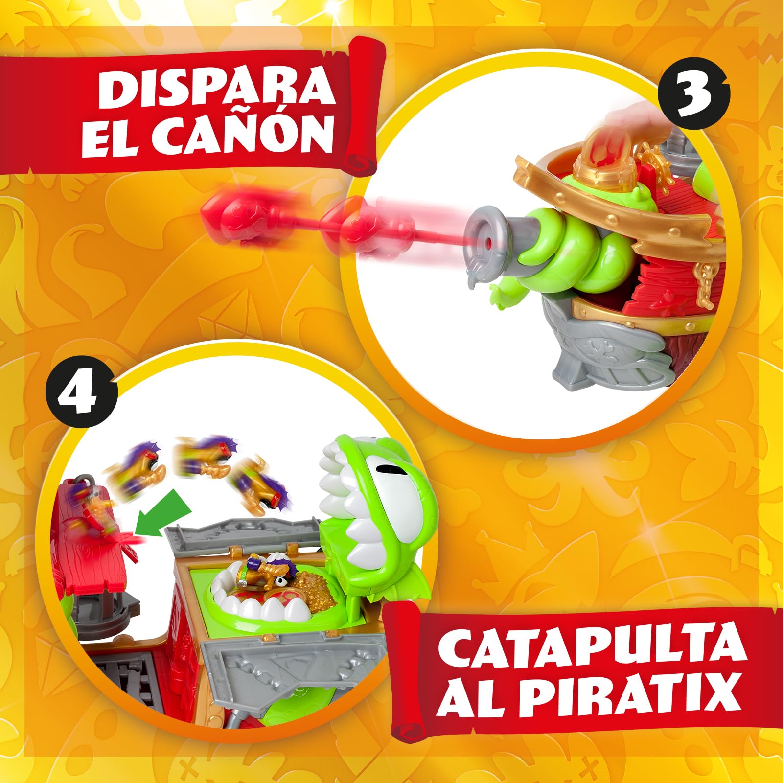 PIRATIX Kraken Ship–Barco Kraken de Piratix.Contiene 1barco Kraken,2Piratix & accesorios exclusivos,1proyectil de cañón,1tesoro exclusivo,6 tesoros dorados,1 bandera exclusiva,1espada,1ancla y1prisión