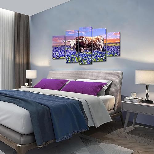 Miniatura 4 de RyounoArt Lonhorn - Lienzo decorativo para pared, diseño de campo de arándanos de Texas, cuadros de granja de Texas, para el hogar, sala de estar,