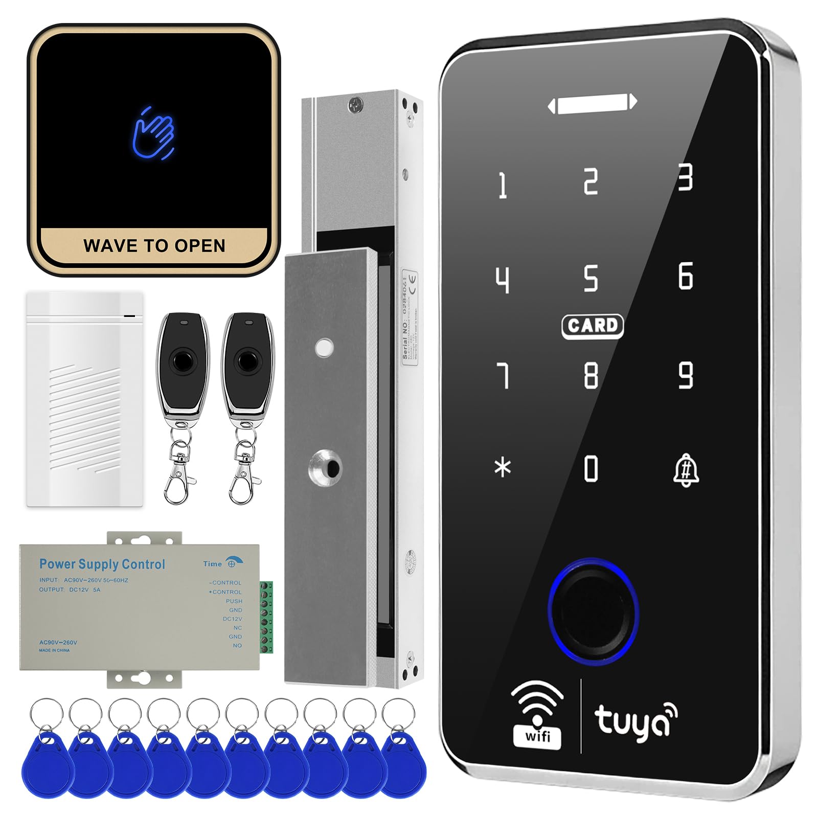 WiFi TUYA Kit de sistema de control de acceso de seguridad: impermeable, huella dactilar, contraseña, bloqueo de teclado RFID, cerradura magnética de 600 libras, abridor de puerta remoto
