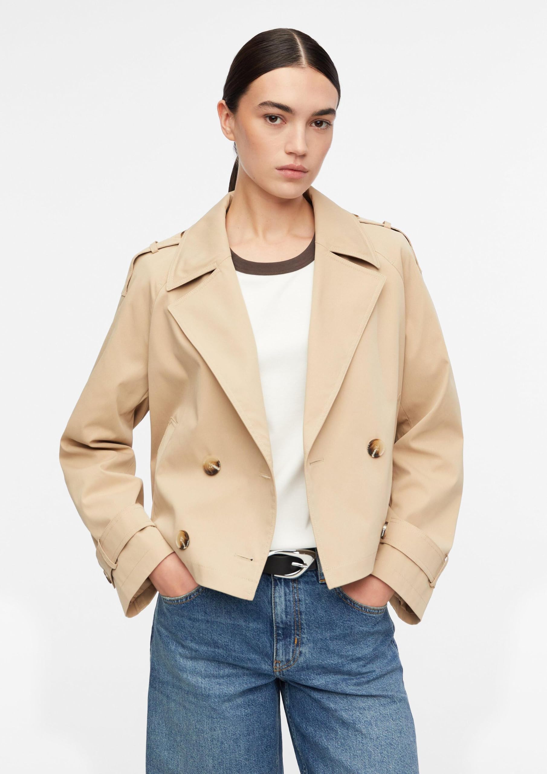 COMMA Damen Outdoor-Jacke – Relaxed Fit, Twill, Trench-Kragen, Zweireiher-Knopfleiste