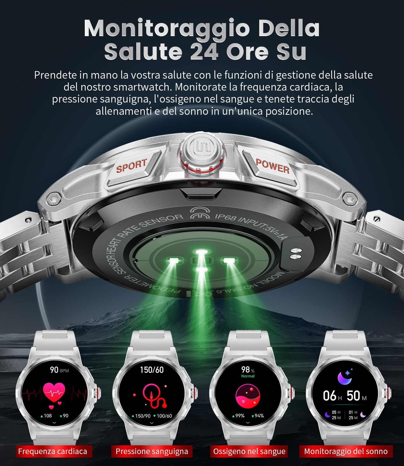 Smartwatch Uomo Orologio con Chiamate Bluetooth,1.43" AMOLED Militari Smart Watch,IP68 Impermeabile Fitness Watch,129+ modalità Sport,Cardiofrequenzimetro,SpO2,Notifiche Whatsapp per Android iOS