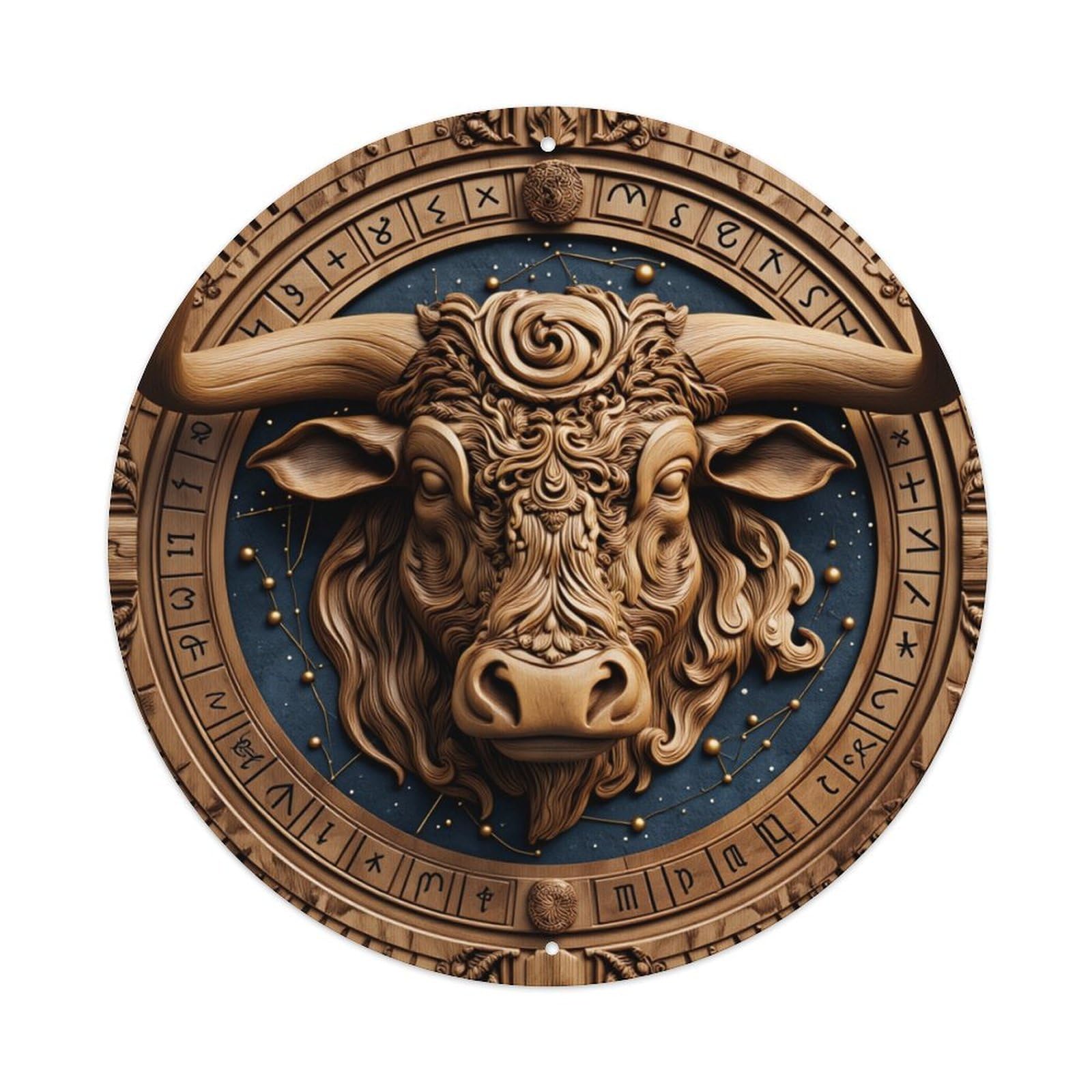 Bull Zodiac Design Pattern Round Tin Sign Retro Metal Sign for Cafe Bar Pub Home Game Room Gym Club Wall Decoration Vintage Metal Poster 8x8 Inch