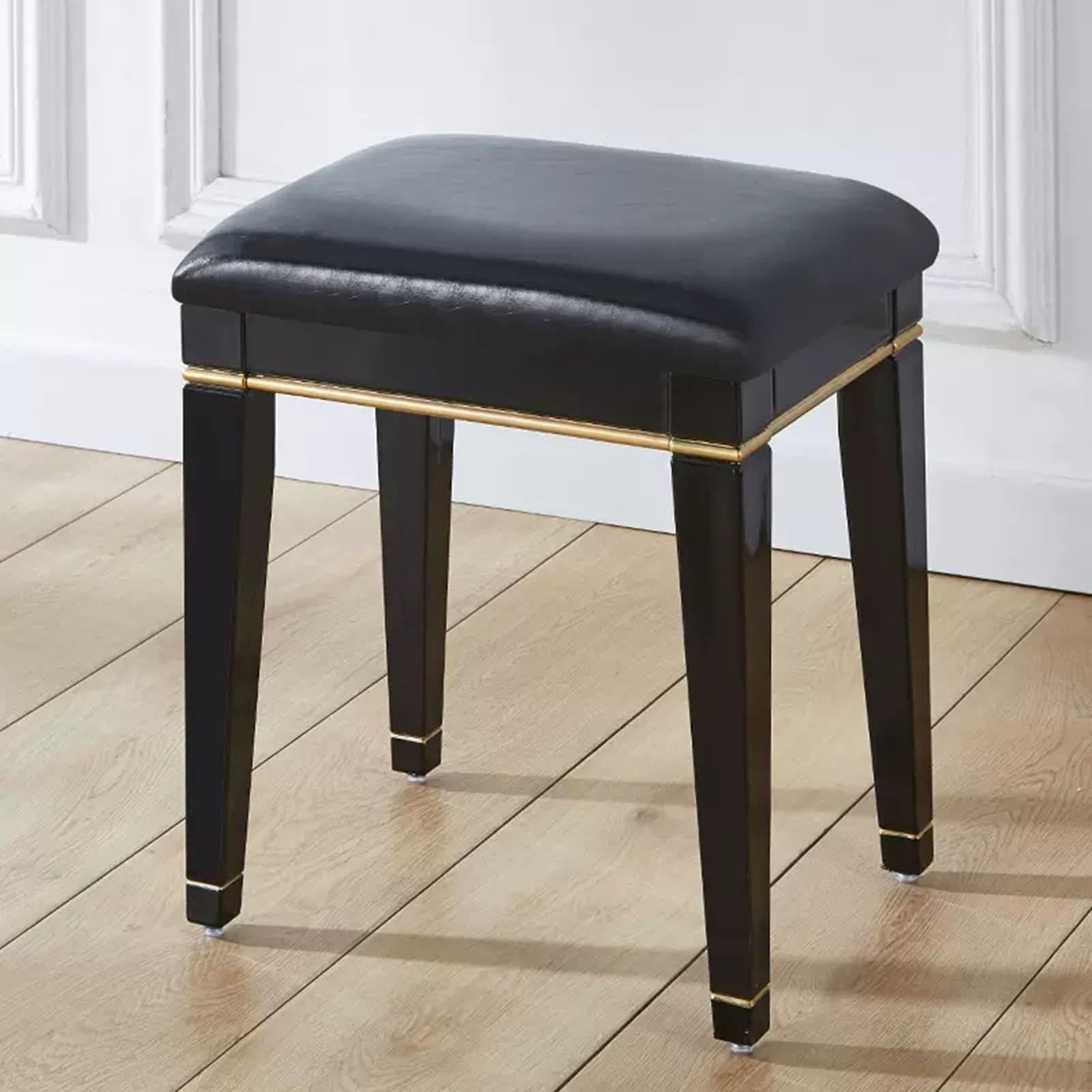 Taburete de tocador de PU, Taburete de Maquillaje de Estilo Europeo Rectangular, Asiento de Mesa Auxiliar con Pata de plástico ABS y Relleno de Esponja (tamaño: Negro, Color: Negro)