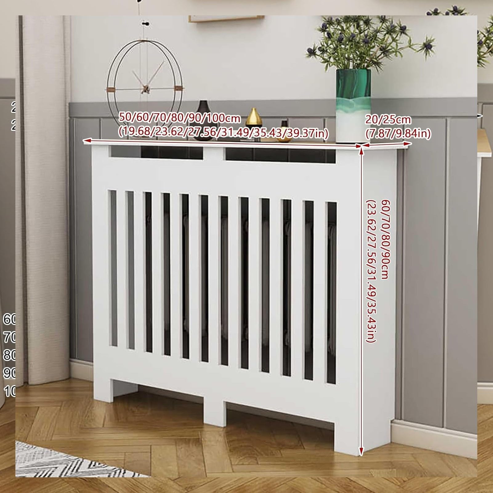 Heizkörperverkleidung Schrank mit belüftetem Grill, 4-seitiges Heizschrankregal für Dampfheizkörperschutz im Schlafzimmer und Flur