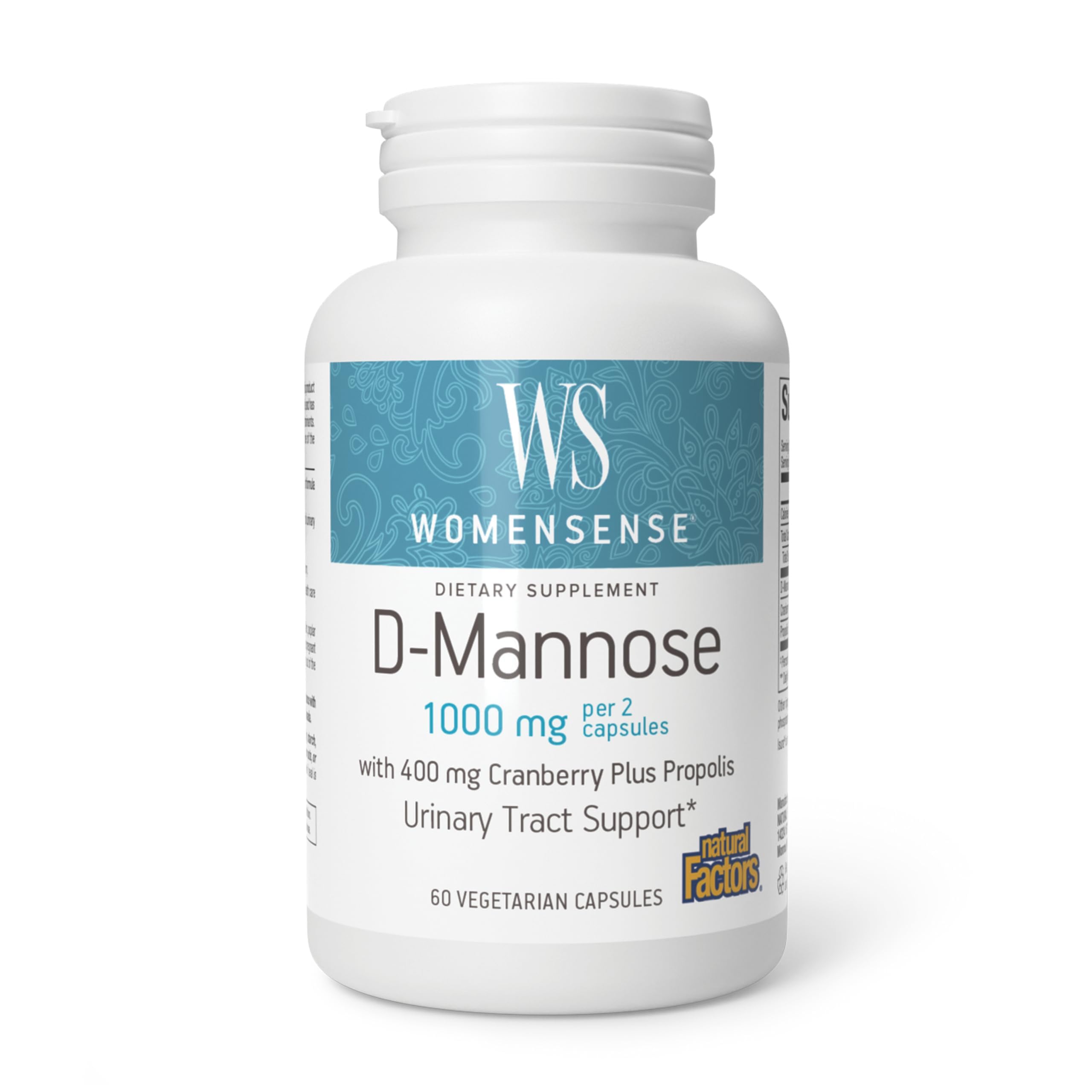 Natural Factors WomenSense D-Mannose with 400 mg Cranberry Plus Propolis - Women's Urinary Tract Support Supplement - D-Mannose, Cranberry Powder & Propolis - 60 Vegetarian Capsules (30 Servings)