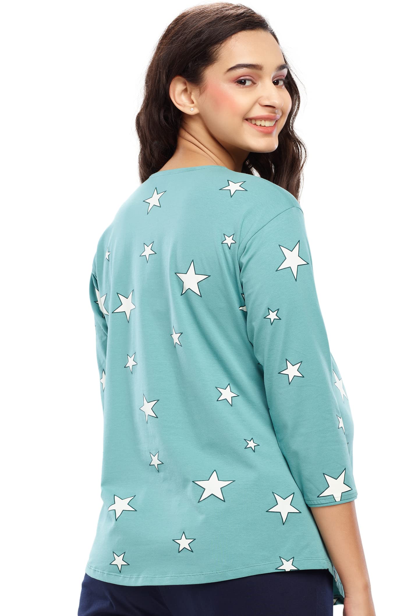 ZEYO Women's Cotton Star Printed Sea Green Maternity & Feeding Top 5645 2