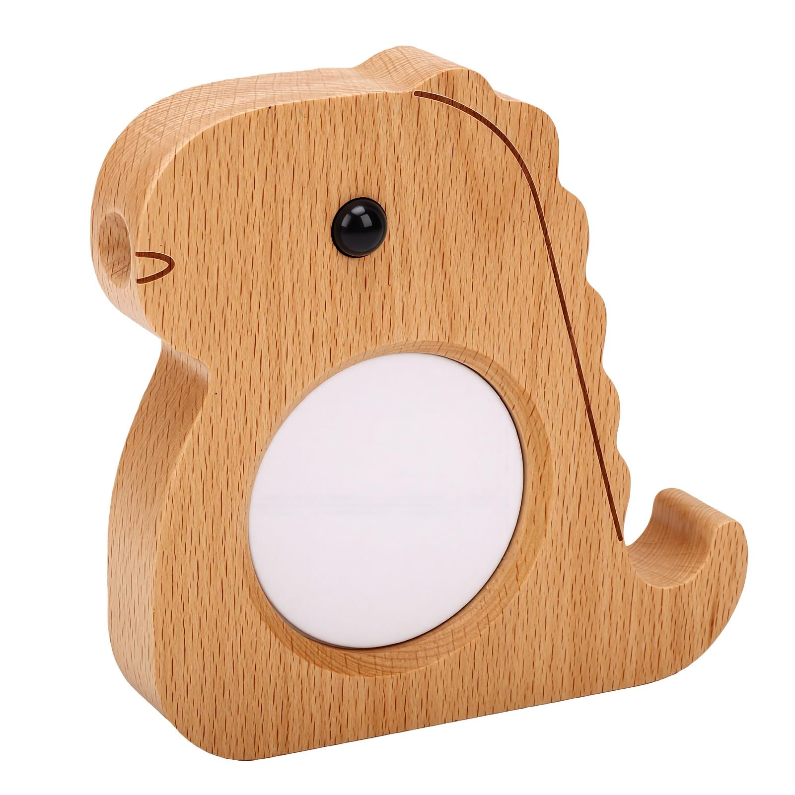 Adorable lampe murale en bois dinosaure LED veilleuse avec horloge pour chambre d'enfant Taille compacte 11,1 x 2 x 11,2 cm