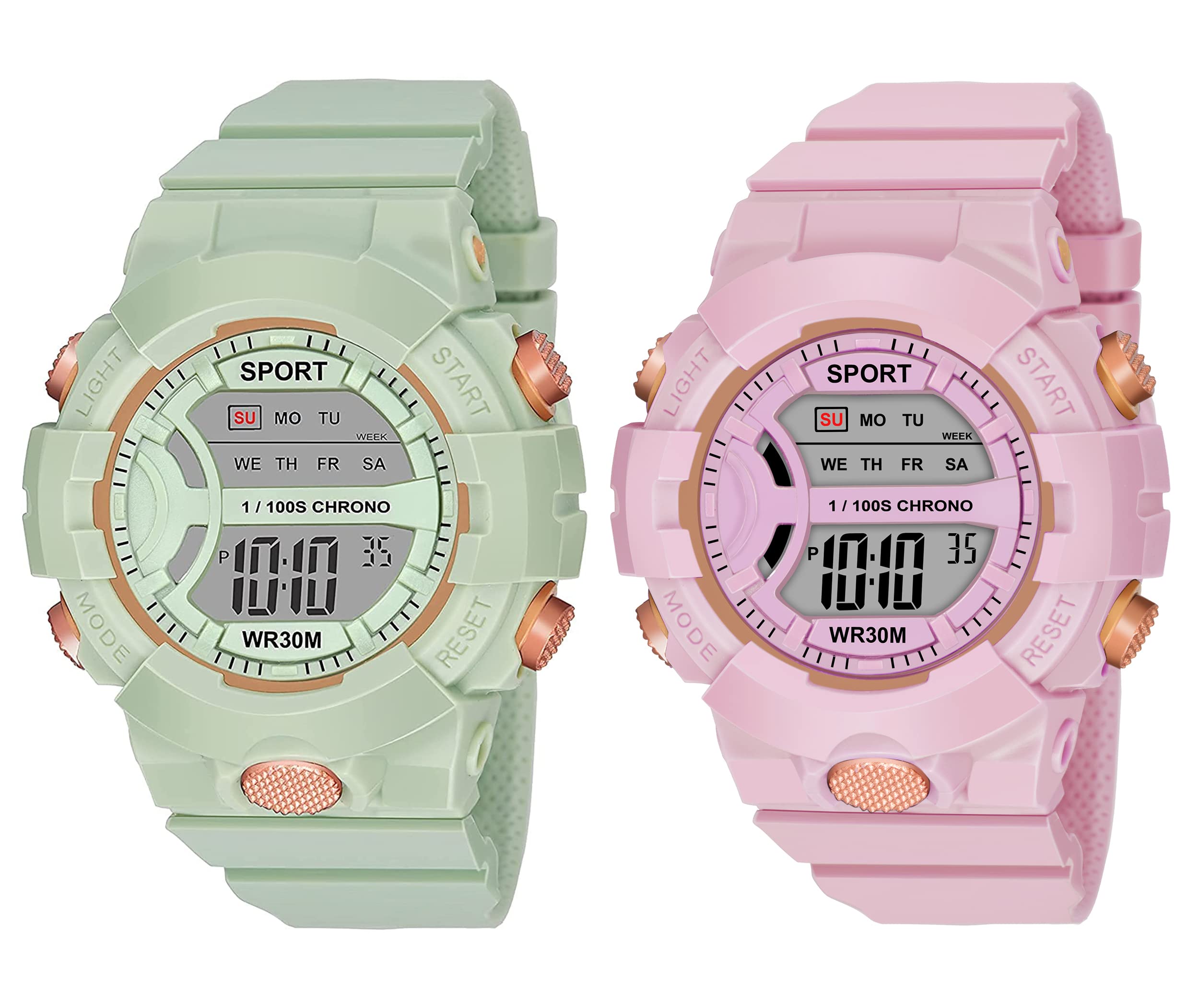 The Shopoholic Digital Pink Green Day Date Time Week Month Dial Plastic Strap Combo Watches for Boys and Watch for Men Watch for Kids Kid