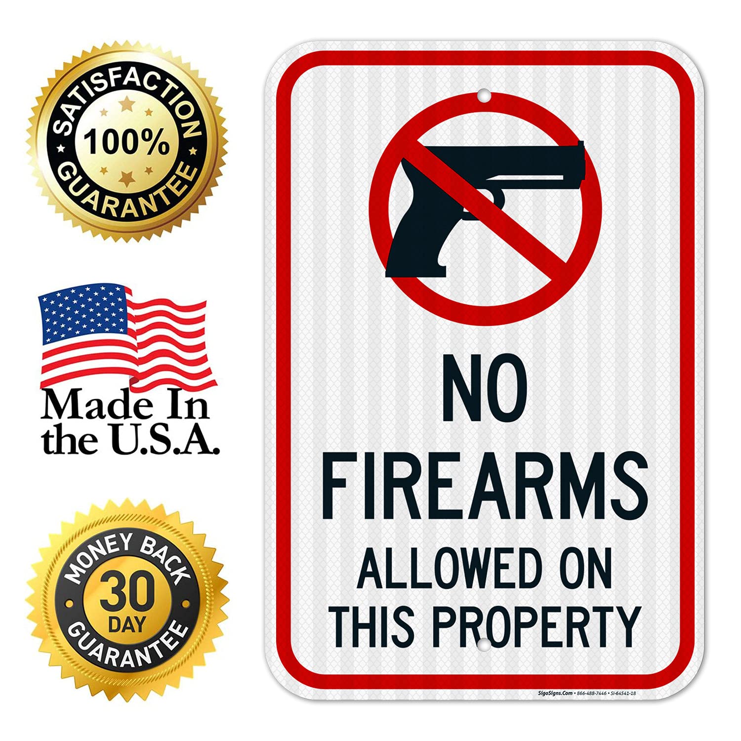 No Firearms Allowed On This Property with Symbol Sign, 12x18 Inches, 3M EGP Reflective .063 Aluminum, Fade Resistant, Made in USA