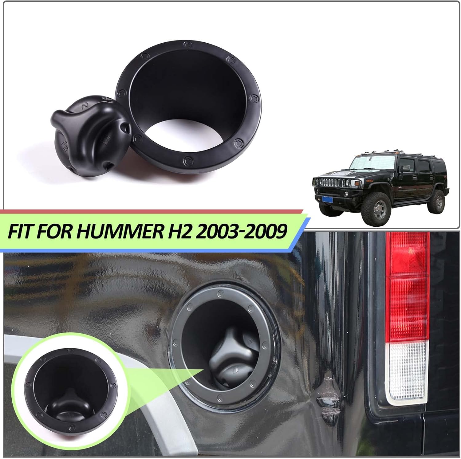Fuel Tank Cover Trim for Hummer H2 2003-2009 Accessories Fuel Filler Door Cover Trim Gas Tank Door Cover Fuel/Gas Tank Cap Fuel Door Lid Bezel Cover Trim Molding Protector ABS (Matt Black)