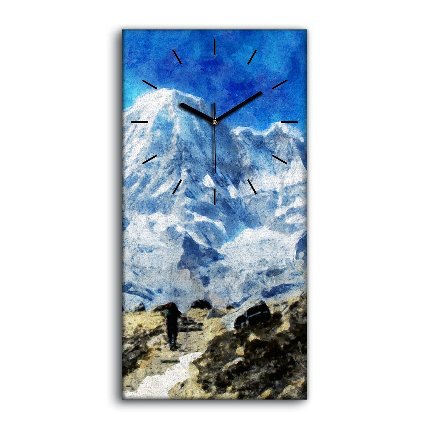 Horloge sur Toile Silencieuse contre le tic-tac Tableau Paysage Népal 30x60cm