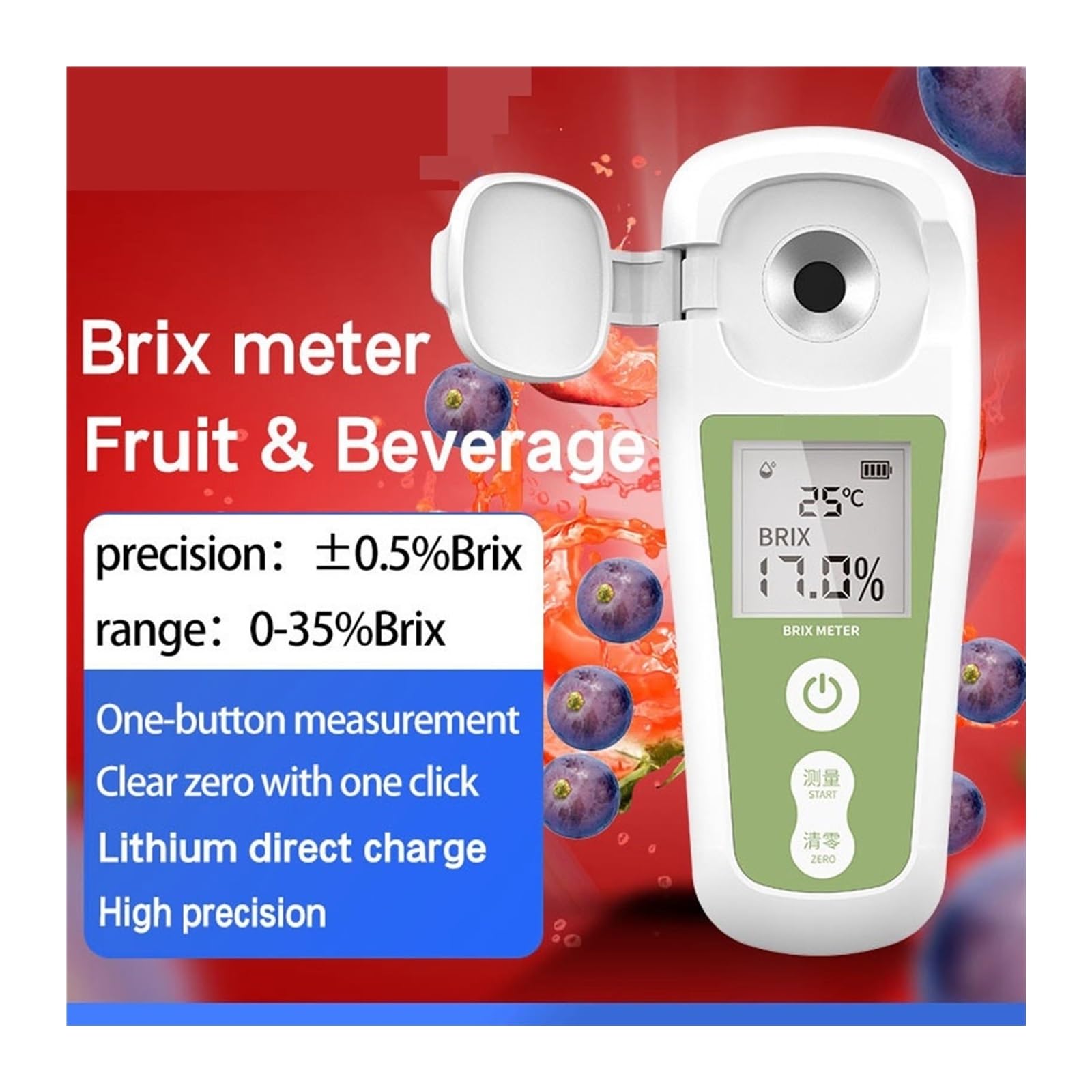 Refractómetro Digital Recargable for medir y azúcar en líquidos con Pantalla LCD, for medir Frutas, Bebidas y Miel(0-55% Accuracy 0.2%)