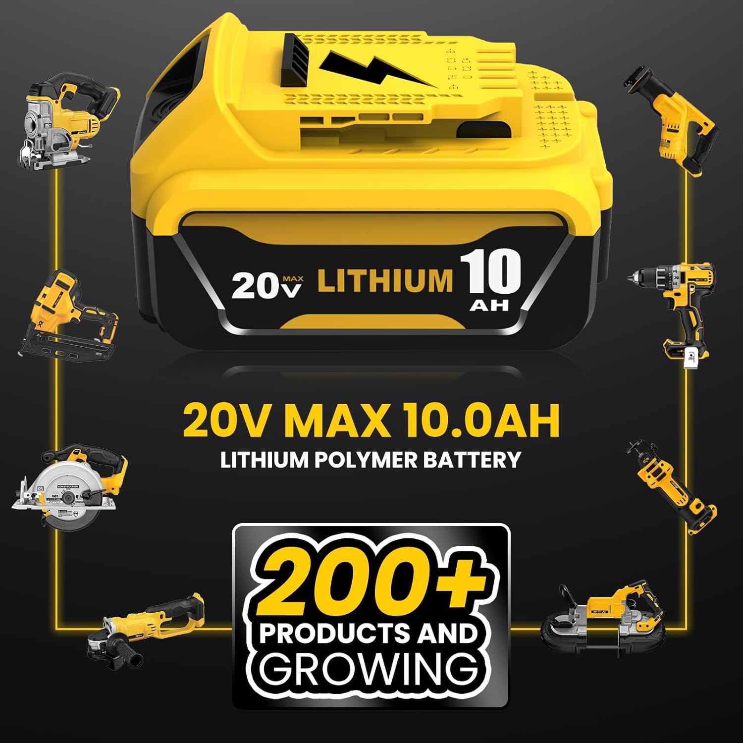 2 Pack 10000mAh Replacement for Dewalt 20V MAX Battery Lithium and DCB102 Charger Combo Compatible with Dewalt 20V Battery Lithium DCB207 DCB206 DCB204 DCB200 DCB201 DCB203 Series Power Tool(Yellow)