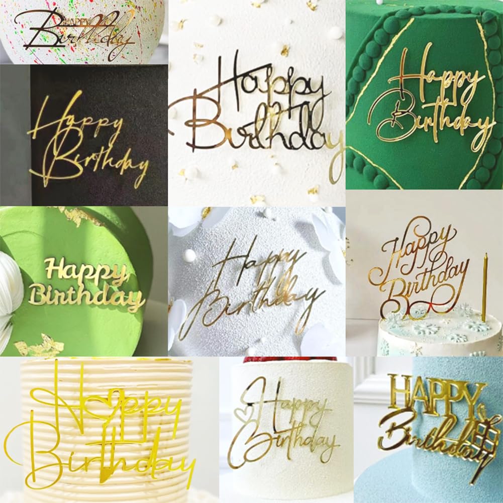 10-teiliges Happy Birthday Tortendeko Set Aus Acryl Gold – Kuchen Topper Für Geburtstagstorte & Cupcakes