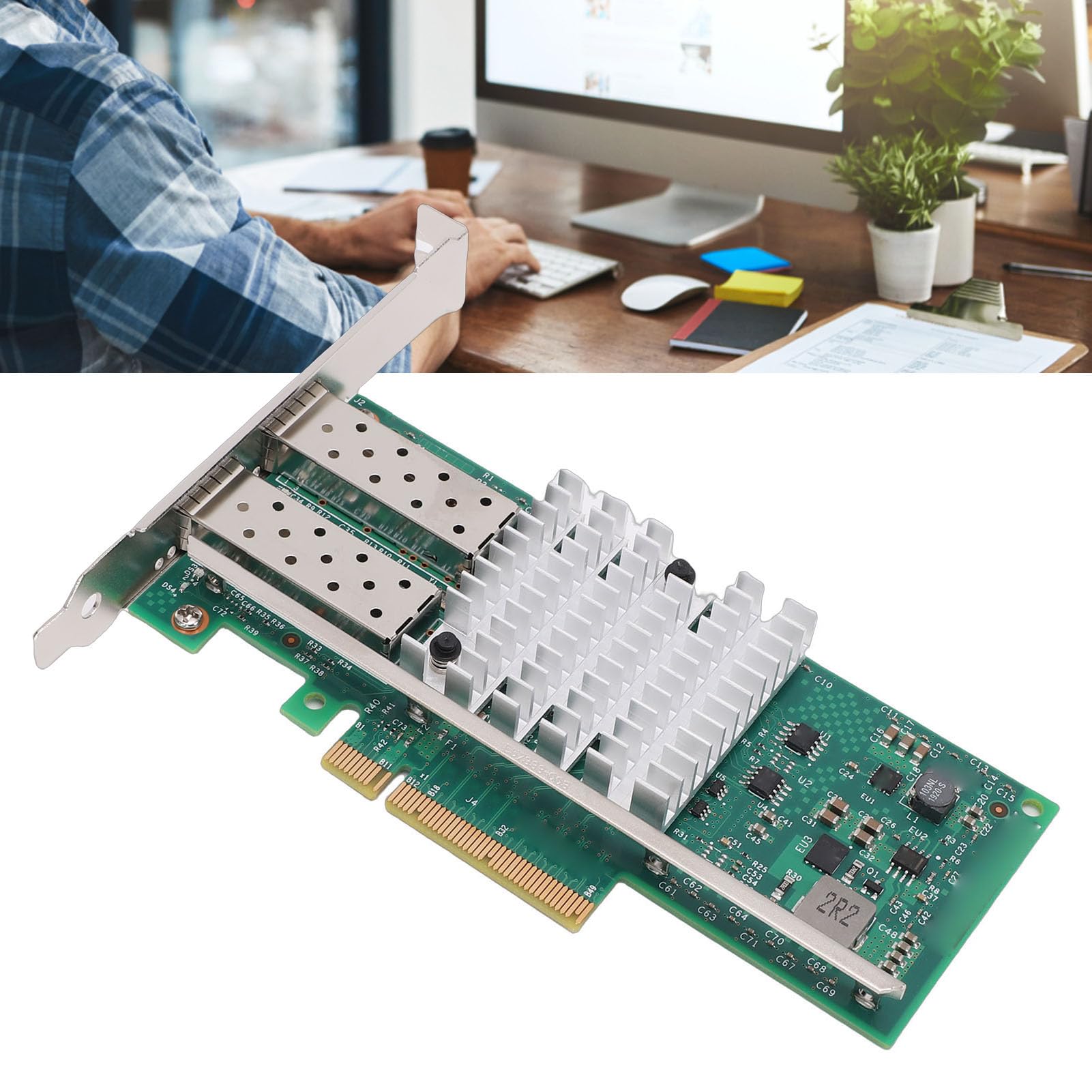 Jectse Scheda di Rete in Fibra Ottica PCIe X8 da 10 GB, Adattatore Ethernet a Doppia Porta SFP+ con Supporto Chip 82599, per Sistemi Server Wins VMware