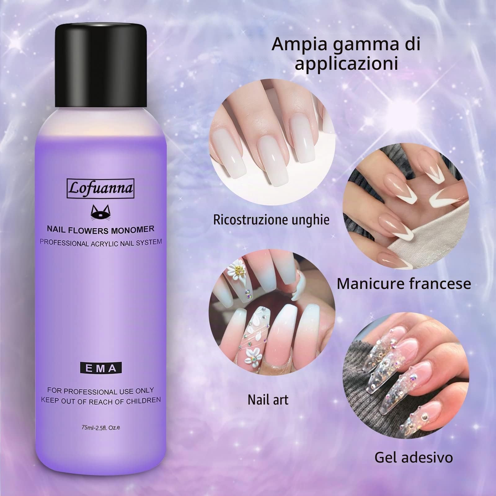Lofuanna Set di Polvere e Liquidi Acrilici per Unghie con Polvere Acrilica Trasparente da 30g, Monomero Acrilico da 75ml, Pennello per Unghie in Acrilico Kit di Avvio Per Nail Art (set1)