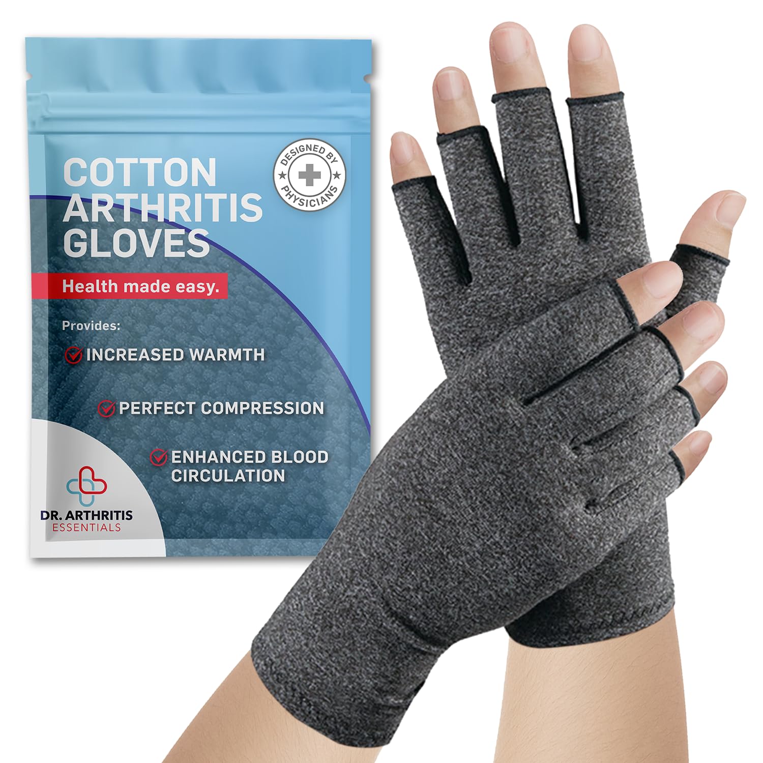 Doctor Developed Fingerless Arthritis Gloves & Doctor Handbook, Breathable Hand Compression Gloves For Carpal Tunnel, Typing, And More, Open-Finger Arthritis Aids For Daily Comfort (Grey, S)