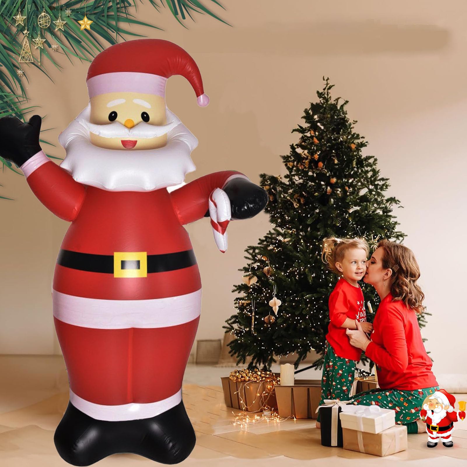 Decorazione Natalizia Gonfiabile Da Giardino Con Babbo Natale, 1.2 Metri, Con Luci E Ventola Inclusa, Per Esterno E Interno