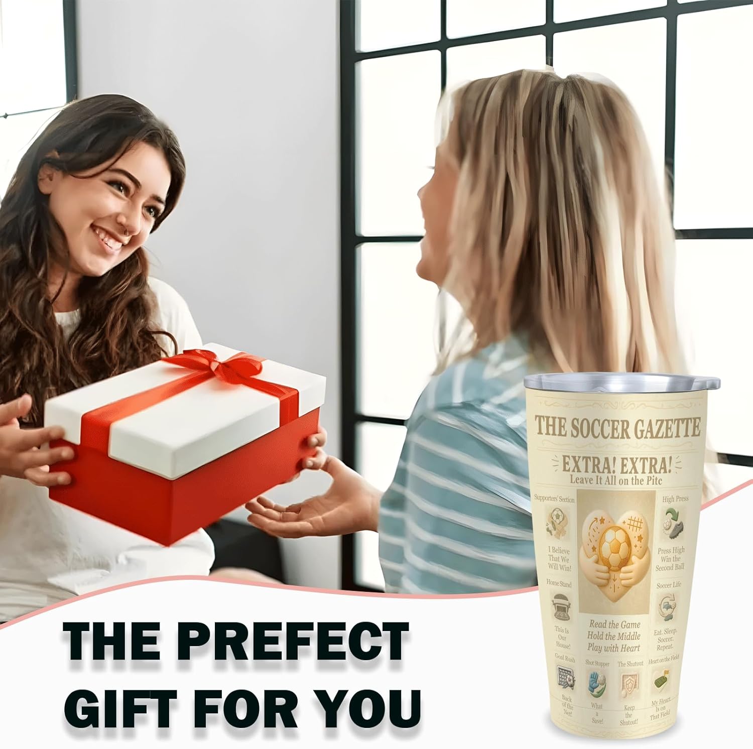 Soccer Tumbler 20oz, Vacuum Insulated Stainless Steel Travel Cup wwith Lid | Soccer Water Bottle | Vintage Newspaper Design | Gifts for Coach, Mom, Dad & Players | Fits Car Holders - Image 8