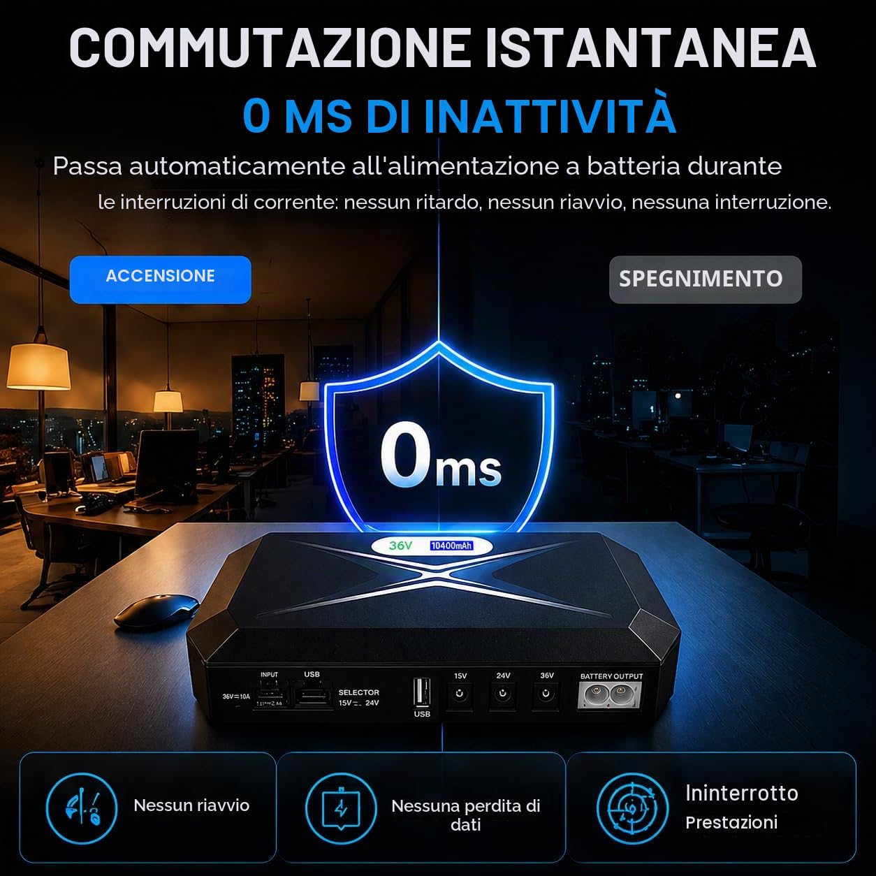 Mini UPS Batteria di Backup per Router con POE | 10400mAh, Uscita USB 5V/2A, DC 5V/9V/12V 2A, Per Modem, Telecamere di Sicurezza, Smartphone