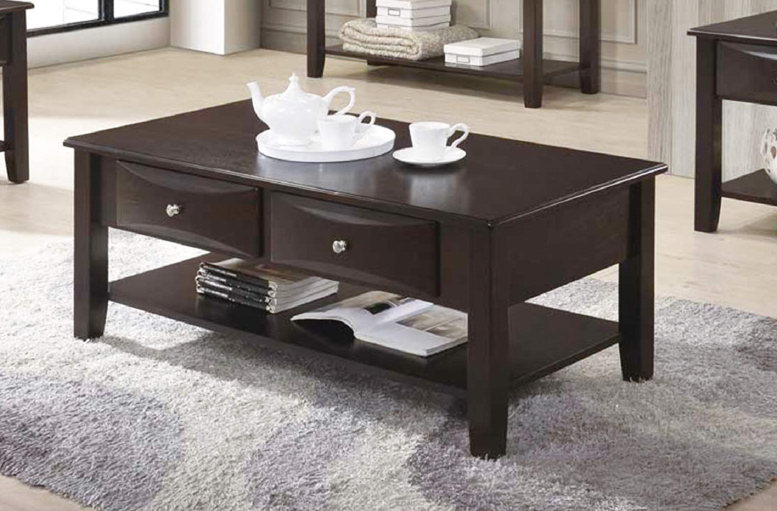 Poundex Brown Coffee Table of Two Drawers